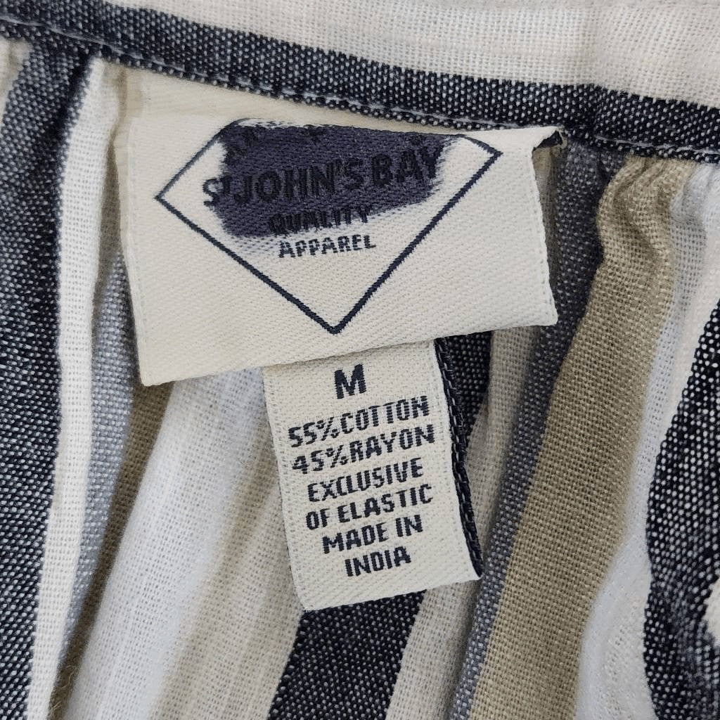 St. John's Bay Cotton Stripe Blouse NWT Size Medium Cream and Black Stripe Top