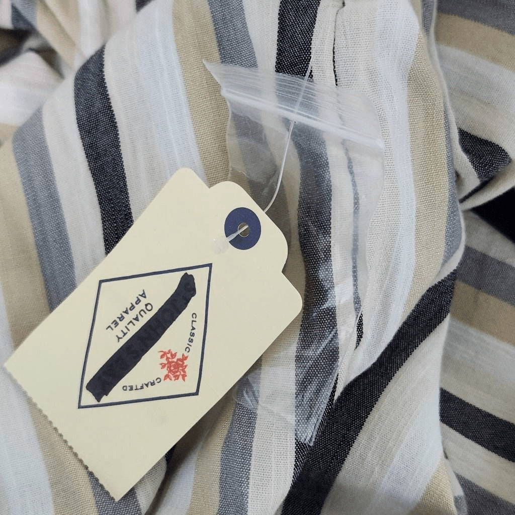 St. John's Bay Cotton Stripe Blouse NWT Size Medium Cream and Black Stripe Top