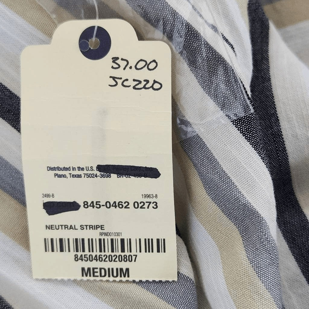 St. John's Bay Cotton Stripe Blouse NWT Size Medium Cream and Black Stripe Top