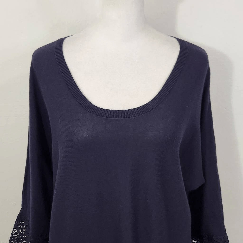 Talbots Navy Top with Crochet Sleeves Size Medium Petite Navy Crochet Top