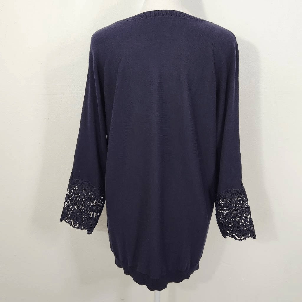 Talbots Navy Top with Crochet Sleeves Size Medium Petite Navy Crochet Top