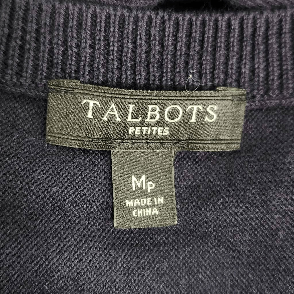 Talbots Navy Top with Crochet Sleeves Size Medium Petite Navy Crochet Top