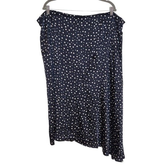 Vince Satin Navy Polka Dot Asymmetrical Skirt Size 3X