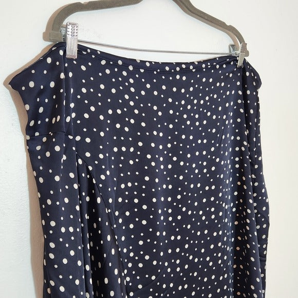 Vince Satin Navy Polka Dot Asymmetrical Skirt Size 3X