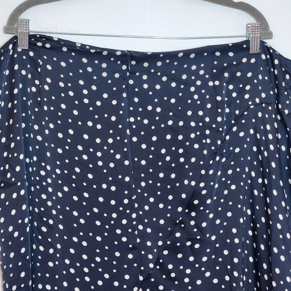 Vince Satin Navy Polka Dot Asymmetrical Skirt Size 3X