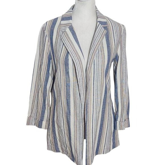 Have Blue and Tan Linen Blazer Size Small Women's Linen Stripe Open Blazer
