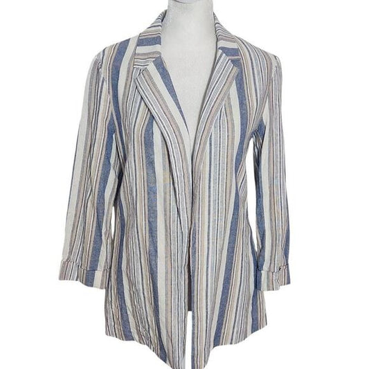 Have Blue and Tan Linen Blazer Size Small Women's Linen Stripe Open Blazer