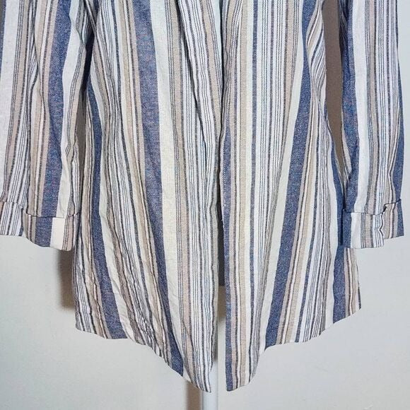 Have Blue and Tan Linen Blazer Size Small Women's Linen Stripe Open Blazer