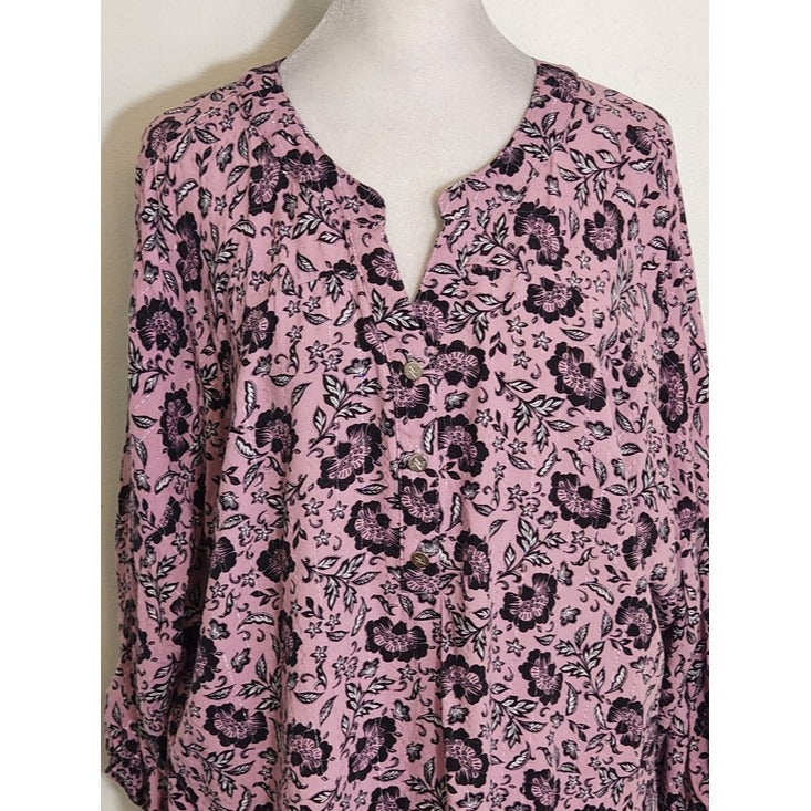 Adrienne Vittadini Dolman Sleeve Purple and Black Floral Print Blouse Size Large