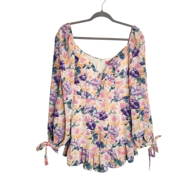 Lilly's Kloset Pink Multicolor Floral Long Sleeve Ruffle Romper Size Large NWT