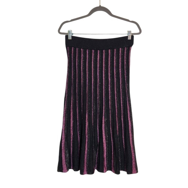 Nanette Lepore Metallic Black and Purple Ribbed Midi Skirt Size Medium NWT