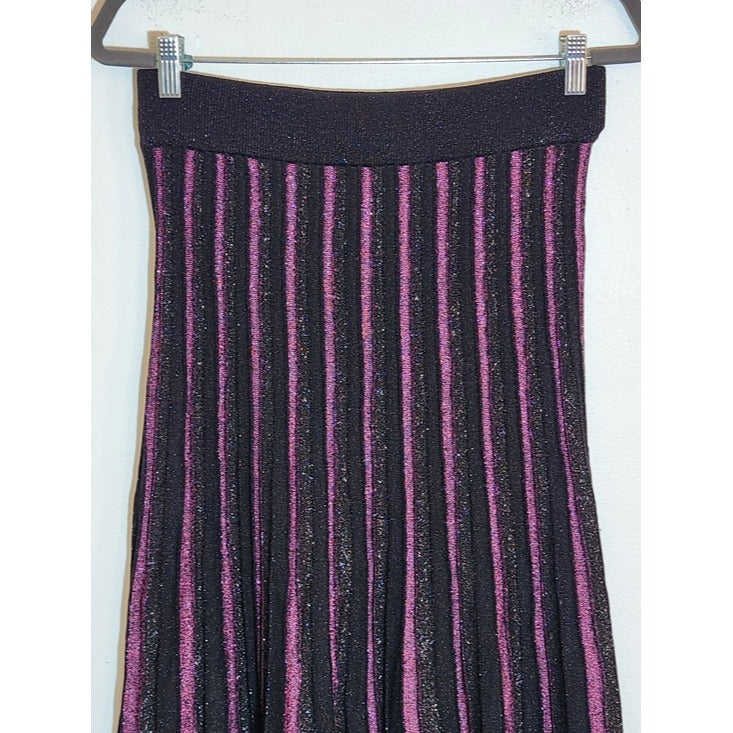 Nanette Lepore Metallic Black and Purple Ribbed Midi Skirt Size Medium NWT
