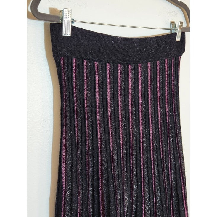 Nanette Lepore Metallic Black and Purple Ribbed Midi Skirt Size Medium NWT