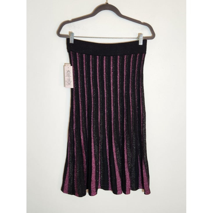 Nanette Lepore Metallic Black and Purple Ribbed Midi Skirt Size Medium NWT