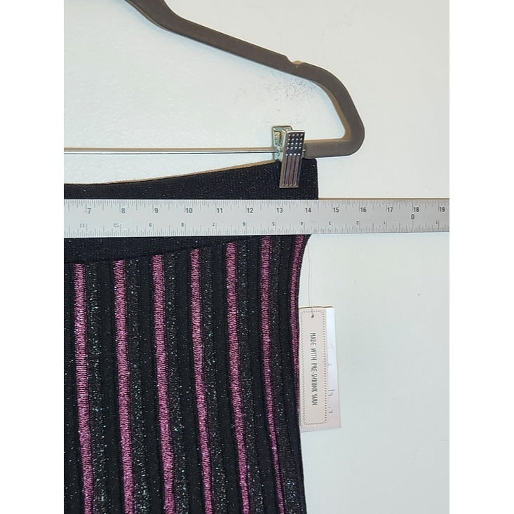 Nanette Lepore Metallic Black and Purple Ribbed Midi Skirt Size Medium NWT