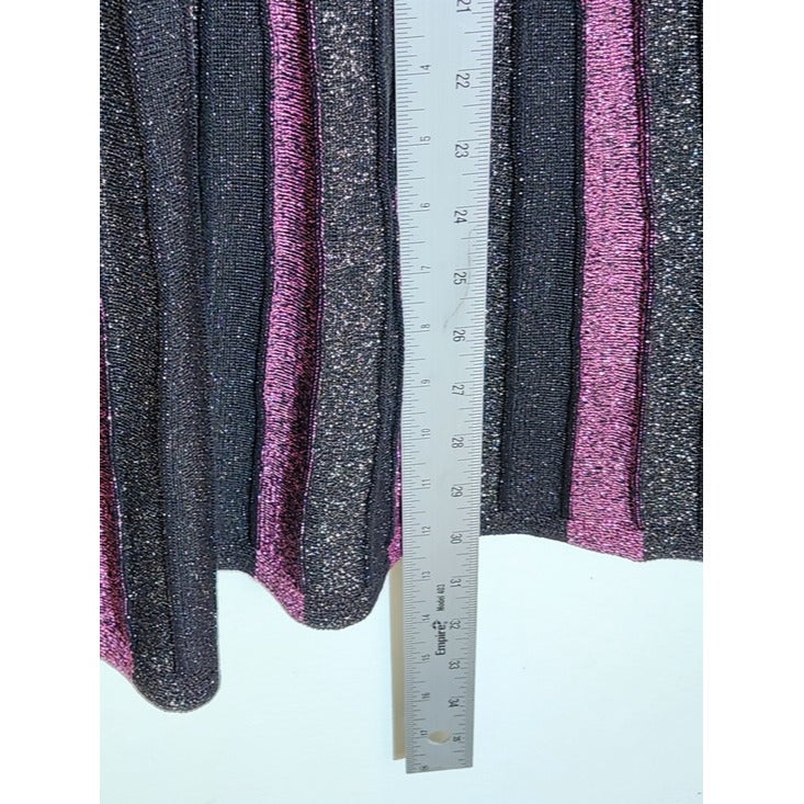 Nanette Lepore Metallic Black and Purple Ribbed Midi Skirt Size Medium NWT