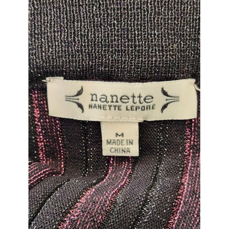 Nanette Lepore Metallic Black and Purple Ribbed Midi Skirt Size Medium NWT