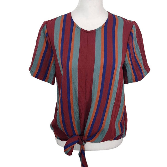 Madewell Multi-Color Stripe Crinkle Blouse with Button-Up Back Size XS