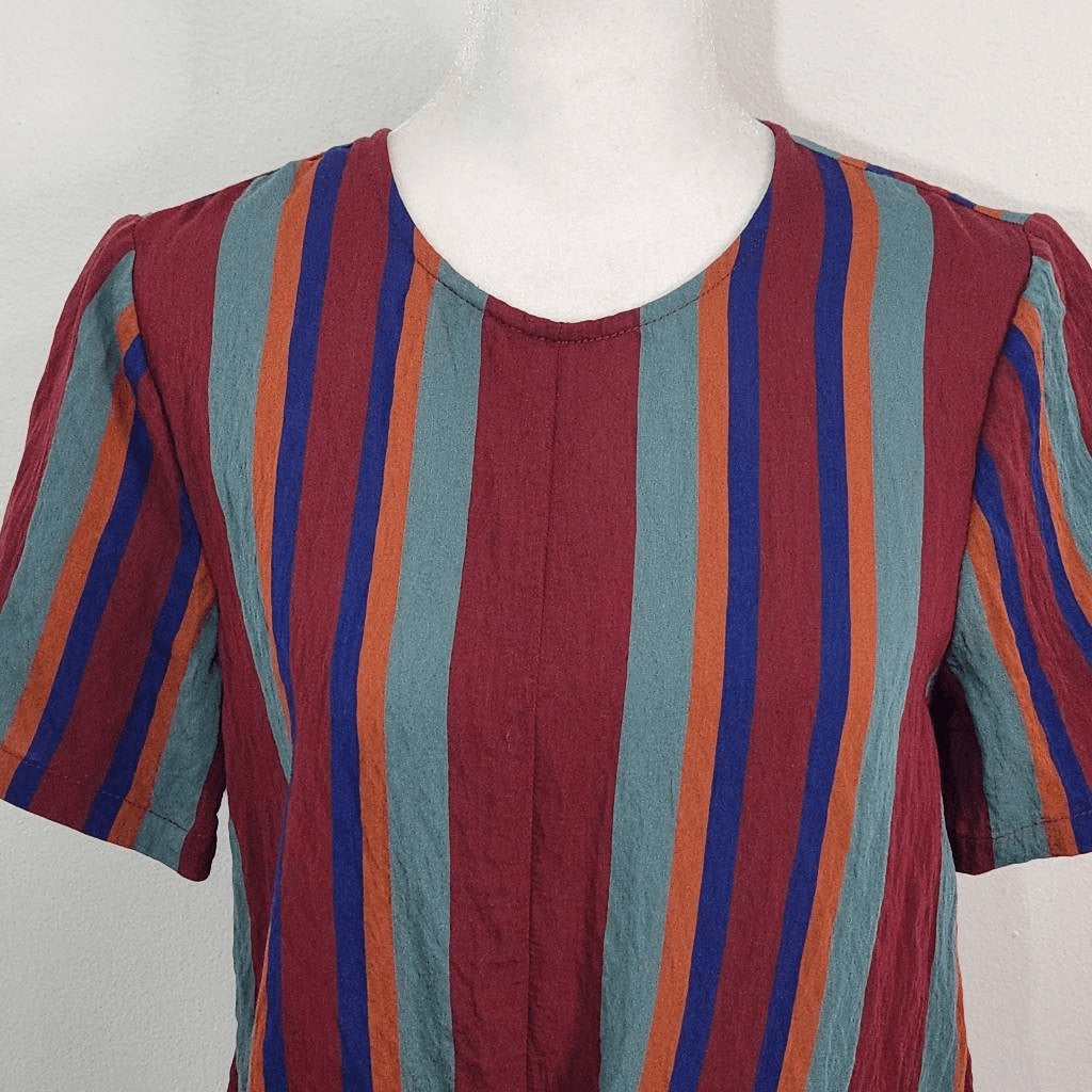 Madewell Multi-Color Stripe Crinkle Blouse with Button-Up Back Size XS