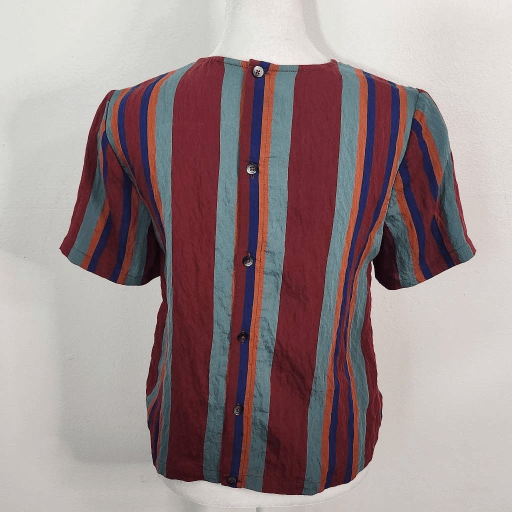 Madewell Multi-Color Stripe Crinkle Blouse with Button-Up Back Size XS