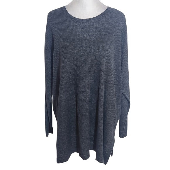 Eileen Fisher Gray Ribbed Knit Linen Tunic Size Medium