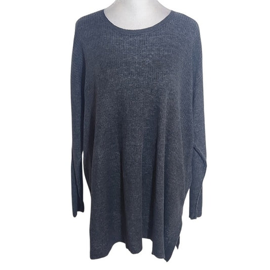 Eileen Fisher Gray Ribbed Knit Linen Tunic Size Medium