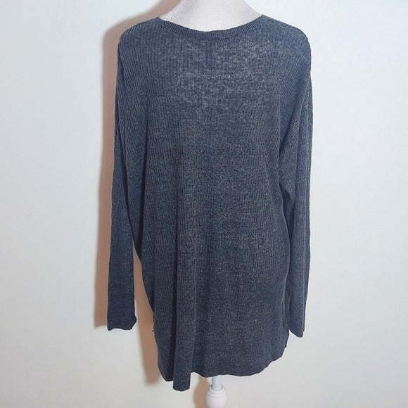 Eileen Fisher Gray Ribbed Knit Linen Tunic Size Medium