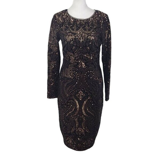 Betsy & Adam Sequin Sheath Dress NWT Size 4 Formal Black Sequin Party Dress