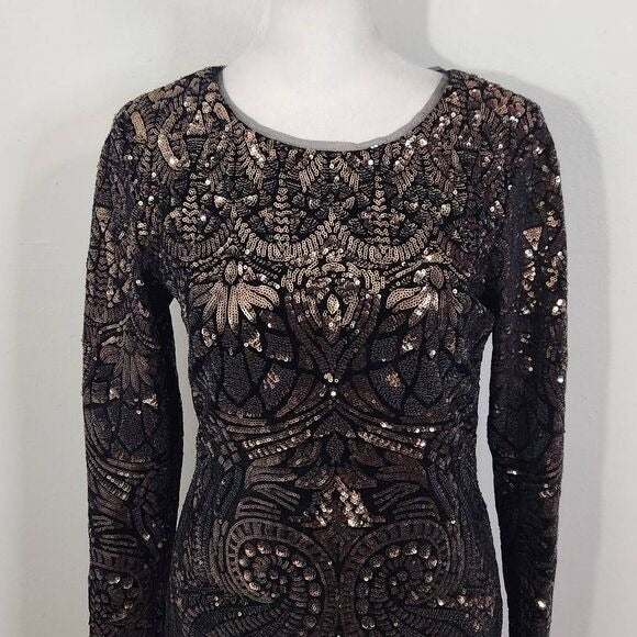 Betsy & Adam Sequin Sheath Dress NWT Size 4 Formal Black Sequin Party Dress