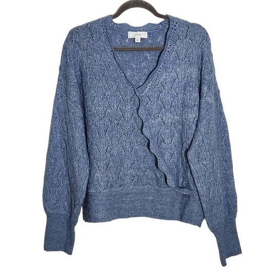 CeCe Blue Pointelle Fuzzy Sweater Size XL NWT
