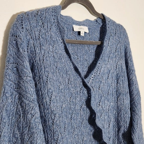 CeCe Blue Pointelle Fuzzy Sweater Size XL NWT