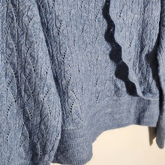CeCe Blue Pointelle Fuzzy Sweater Size XL NWT