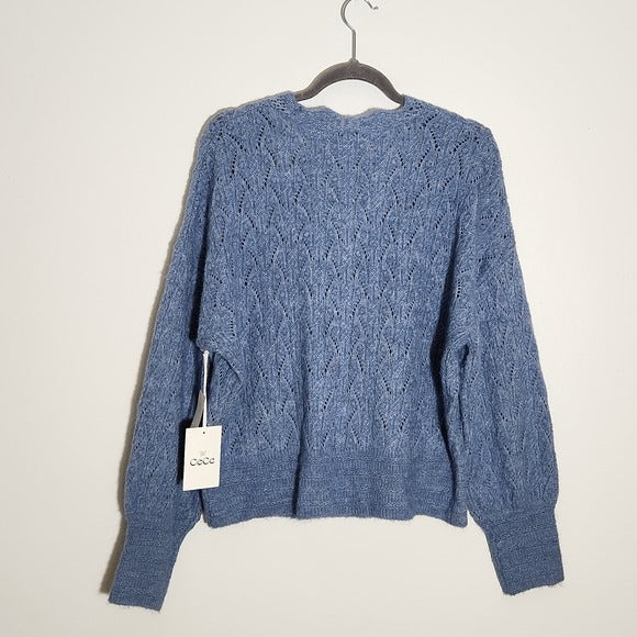 CeCe Blue Pointelle Fuzzy Sweater Size XL NWT