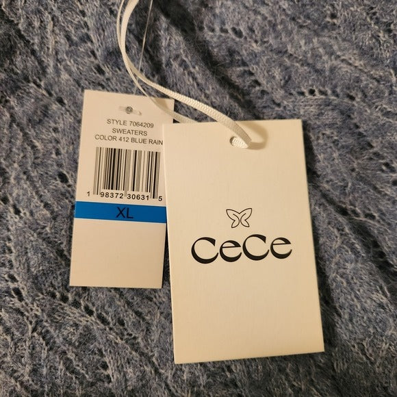 CeCe Blue Pointelle Fuzzy Sweater Size XL NWT