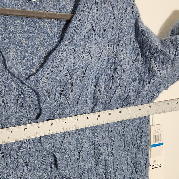 CeCe Blue Pointelle Fuzzy Sweater Size XL NWT