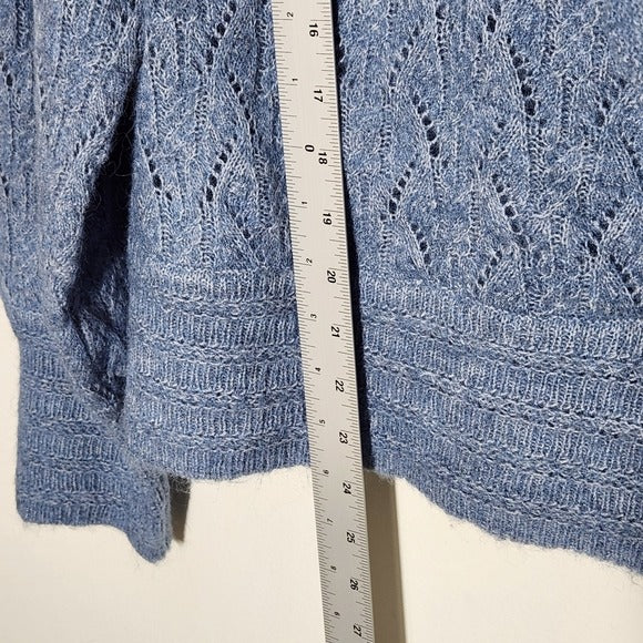 CeCe Blue Pointelle Fuzzy Sweater Size XL NWT