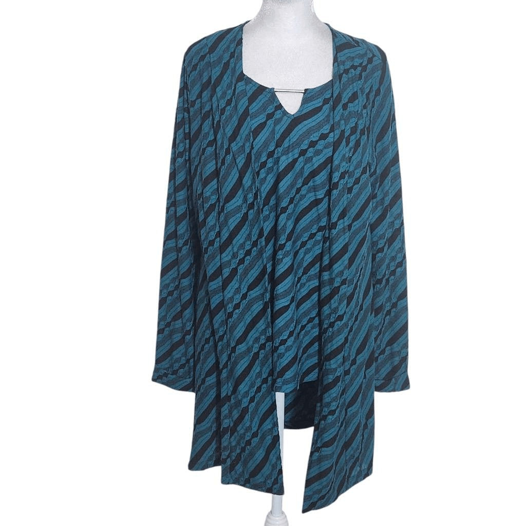 Dana Buchman Teal Green and Black Cardigan with Matching Tee Size Medium