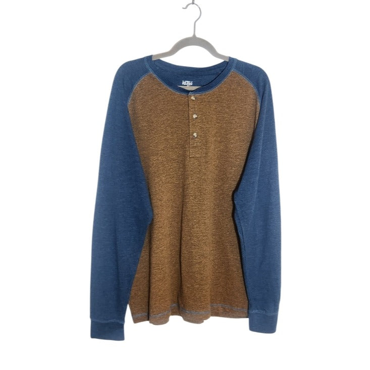 RedHead Two-tone Brown and Blue Raglan Sleeve Henley Shirt Size Large