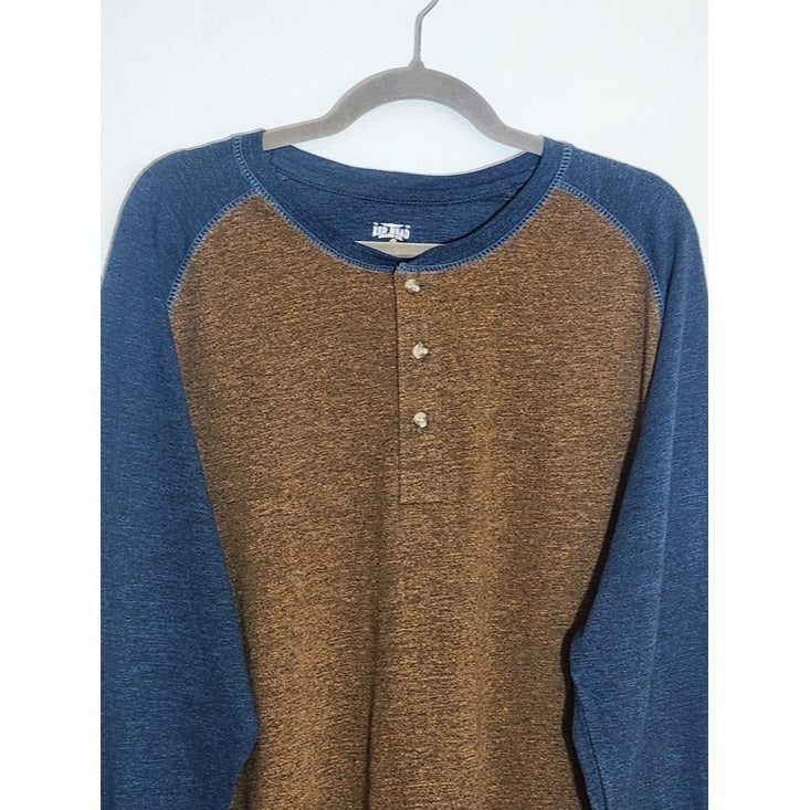 RedHead Two-tone Brown and Blue Raglan Sleeve Henley Shirt Size Large