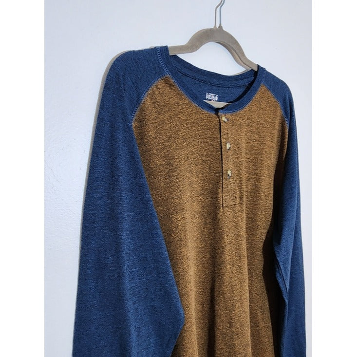 RedHead Two-tone Brown and Blue Raglan Sleeve Henley Shirt Size Large