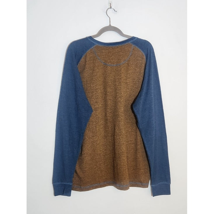 RedHead Two-tone Brown and Blue Raglan Sleeve Henley Shirt Size Large