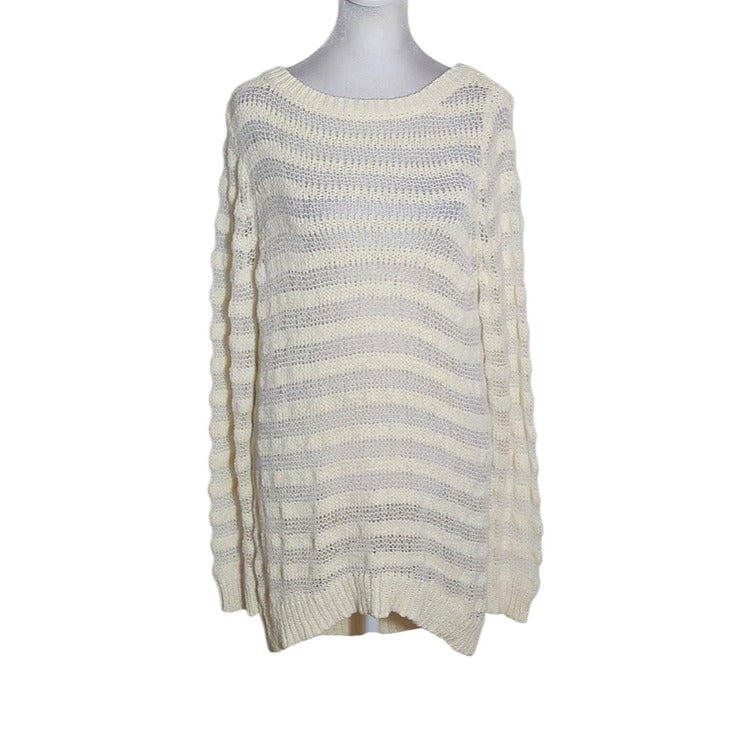 Two by Vince Camuto Cream Open Weave Tunic Sweater Size Medium