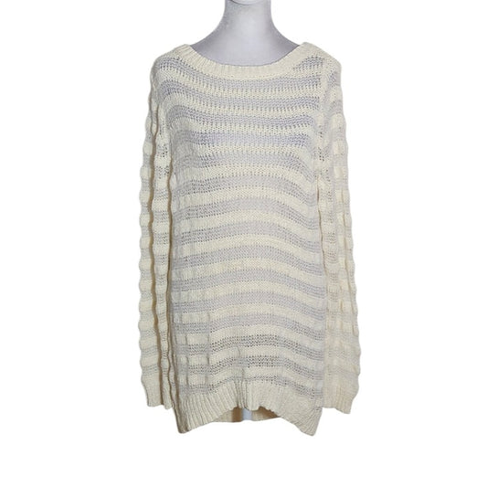 Two by Vince Camuto Cream Open Weave Tunic Sweater Size Medium