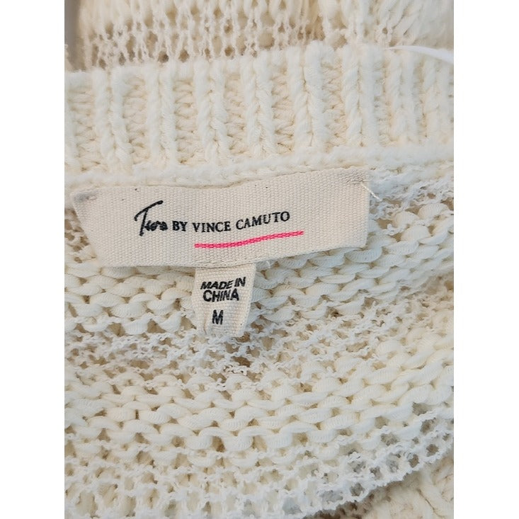 Two by Vince Camuto Cream Open Weave Tunic Sweater Size Medium