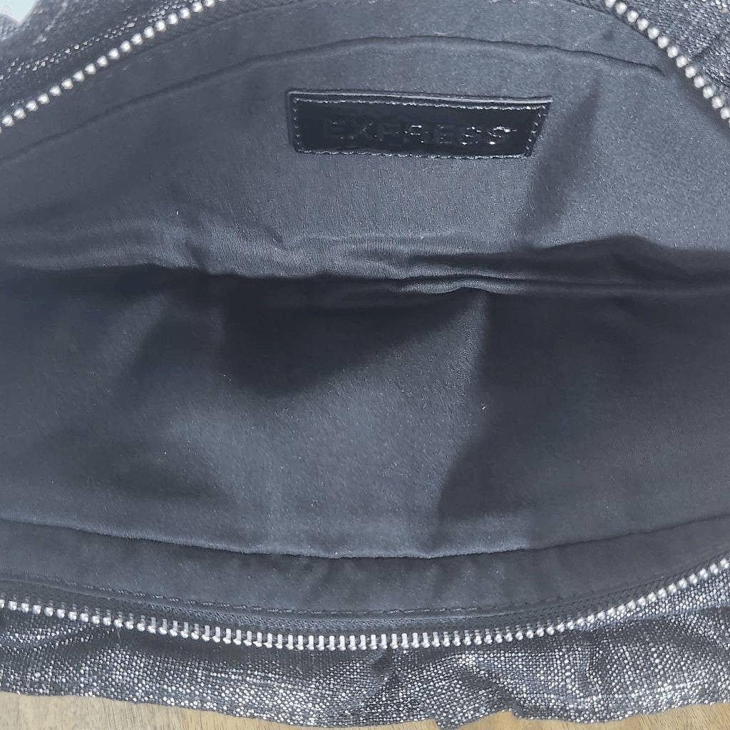 Express Black Clutch with Silver Metallic Thread Express Black Zip-Up Clutch Bag