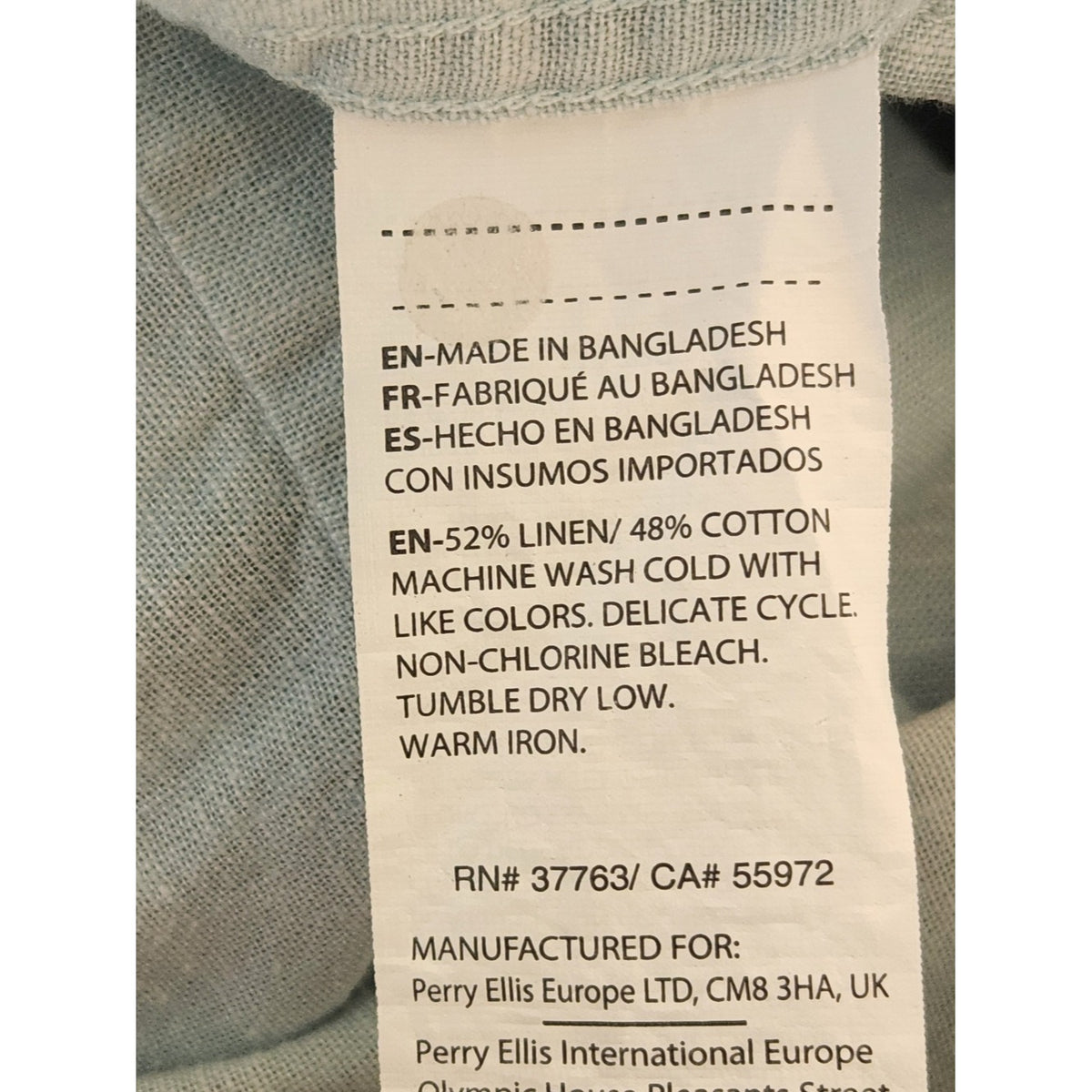 Perry Ellis Light Blue Linen Blend Short Sleeve Button Down Shirt Size Large