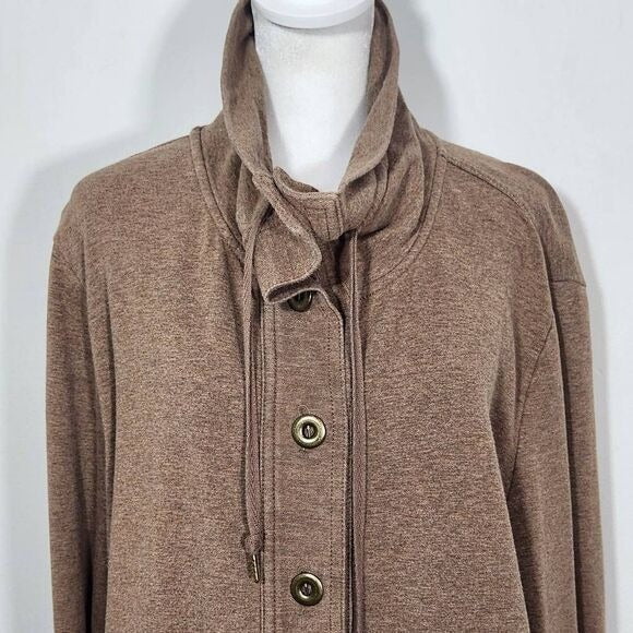 Ruby Rd. Brown Funnel Neck Button-Up Knit Jacket Sz XL Lightweight Brown Jacket