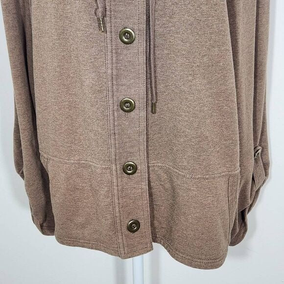 Ruby Rd. Brown Funnel Neck Button-Up Knit Jacket Sz XL Lightweight Brown Jacket