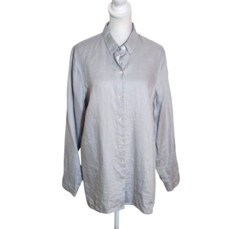 J. Jill Gray Linen Tunic Button Down Shirt Size Medium