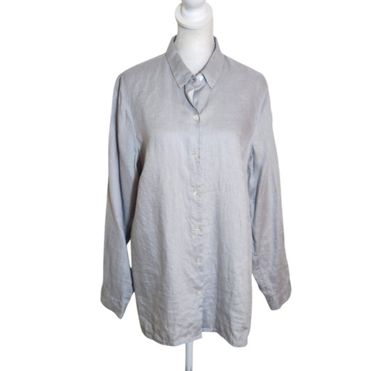 J. Jill Gray Linen Tunic Button Down Shirt Size Medium
